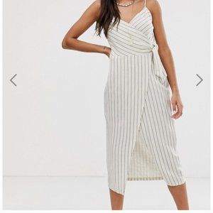 ASOS Midi Wrap Dress in Off-White with Stripes